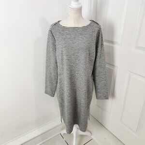 Duluth Dress Womens XL Gray Striped Ponte Pro Knee Pockets Modest Career Office